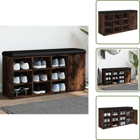 The Living Store Banco zapatero madera de ingeniería roble ahumado 102x32x50 cm - Banco de almacenamiento