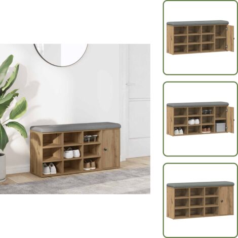 The Living Store Banco zapatero madera de ingeniería roble artesanal 102x32x50cm - Banco de almacenamiento