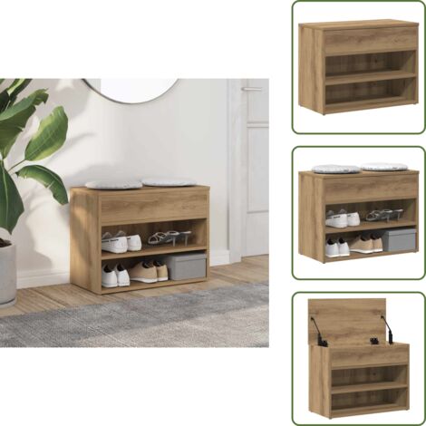 The Living Store Banco zapatero madera de ingeniería roble artisan 60x30x45 cm - Banco de zapatos