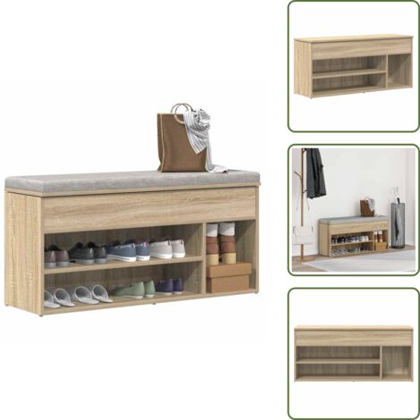 The Living Store Banco zapatero madera de ingeniería roble sonoma 102x30,5x45 cm - Banco de madera