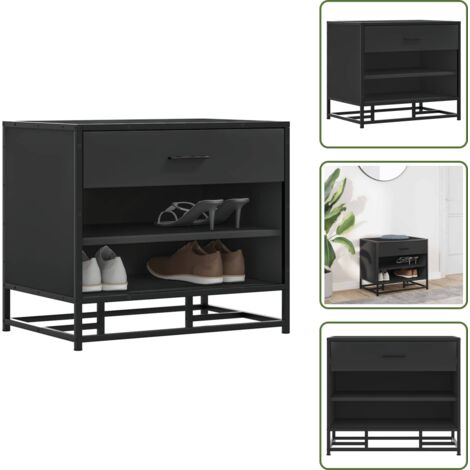 The Living Store Banco zapatero madera de ingeniería y metal negro 60x40x53,5 cm - Banco de recepción