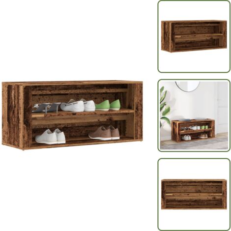 The Living Store Banco zapatero madera ingeniería madera envejecida 100x35x45 cm - Banco de pasillo