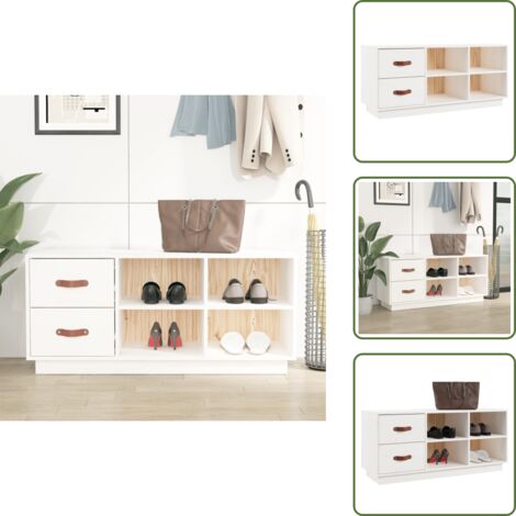 The Living Store Banco zapatero madera maciza de pino blanco 100x34x45 cm - Madera de pino