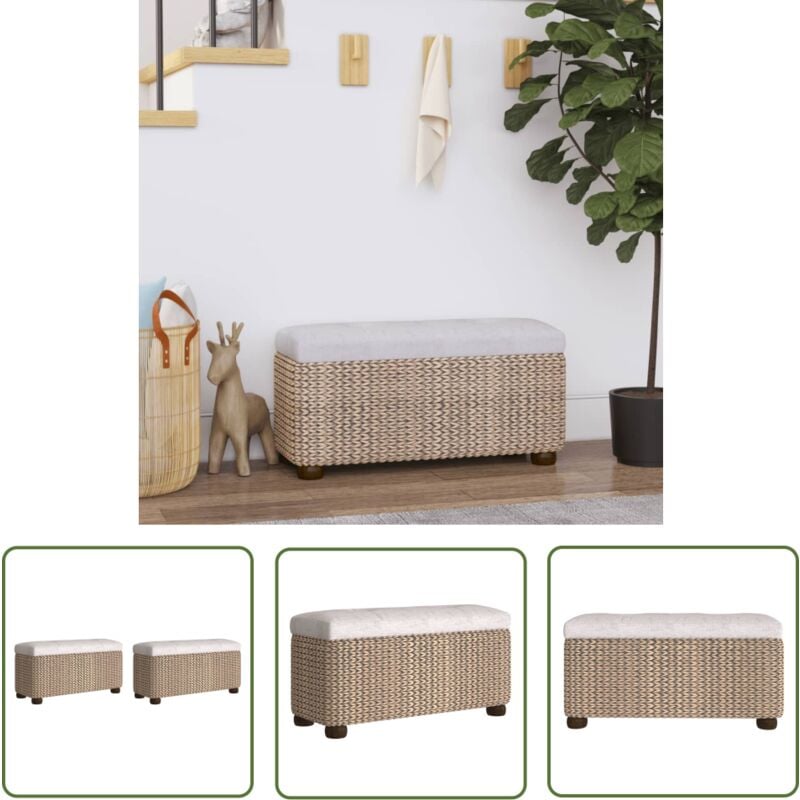 The Living Store - Bancs de rangement lot de 2 avec coussin gris 69 cm quenouille - Banc Coffre - Banc Rangements - Meuble Entrée - Banc Design