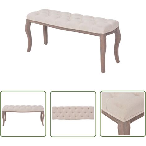 The Living Store Bank Leinen Massivholz 110 x 38 x 48 cm Cremeweiß - Wohnzimmerbank - Leinensofa - Cremefarbene Bank - Bequeme Bank - Holzrahmen