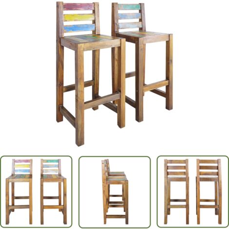 The Living Store Barhocker 2 Stk. Altholz - Vintage Barhocker - Holzküche - Altholzmöbel - Wiederverwertung - Design Barhocker
