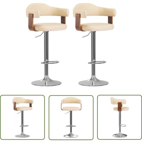 The Living Store Barhocker 2 Stk. Creme Bugholz und Kunstleder - Barhocker - Küchenhocker - Esstischsessel - Drehbares Stuhl - Hochstuhl