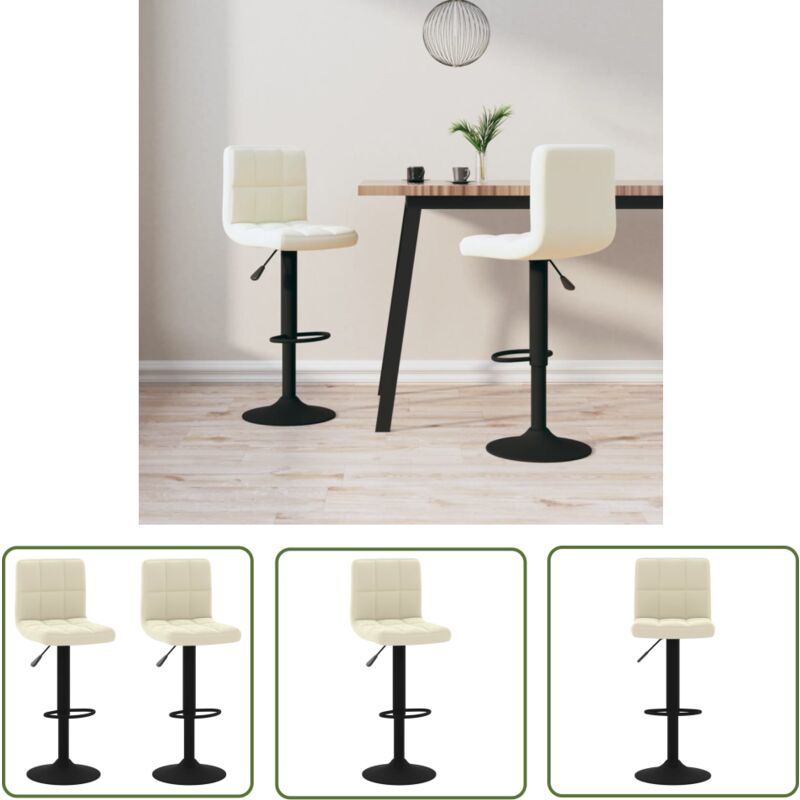The Living Store - Barhocker 2 Stk. Creme Samt - Samt Sessel - Creme Stuhl - Barhocker Mit Fussablage - Drehbares Barstool - Höhenverstellbar