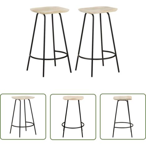 The Living Store Barhocker 2 Stk. Mango Massivholz - Holz Barhocker - Mangoholz Barhocker - Barhocker Set - Küchenhocker - Esszimmerhocker