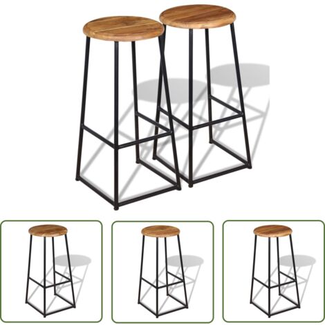 The Living Store Barhocker 2 Stk. Massivholz Teak - Barhocker - Holzbarhocker - Teakholzmöbel - Industrielles Design - Küchenhocker