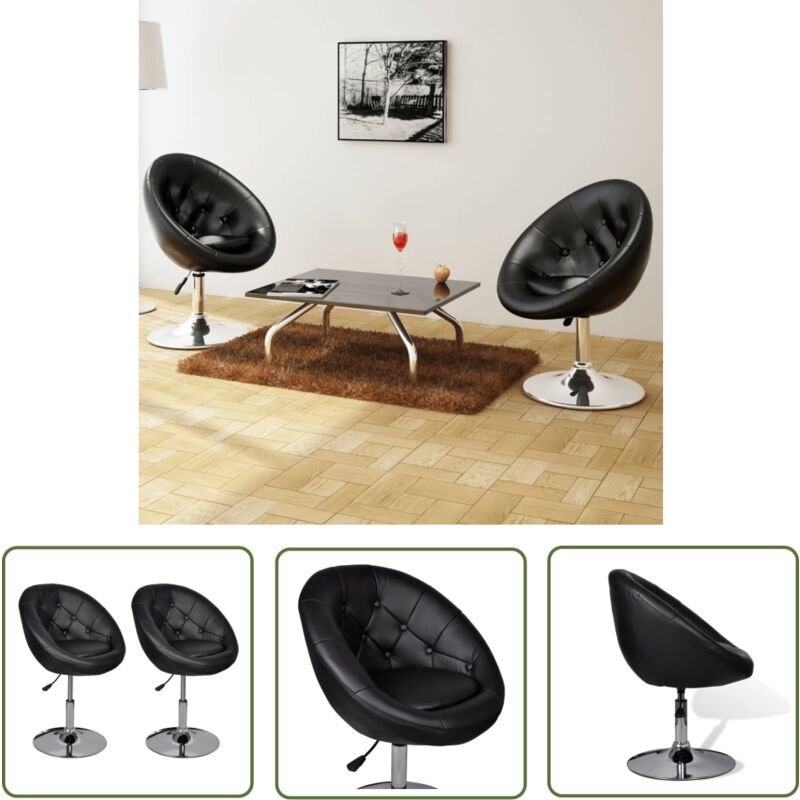 The Living Store - Cocktailsessel 2 Stk. Schwarz Kunstleder - Chesterfield Sessel - Barhocker - Cocktailtisch Stuhl - Esszimmerstuhl - Lounge Chair