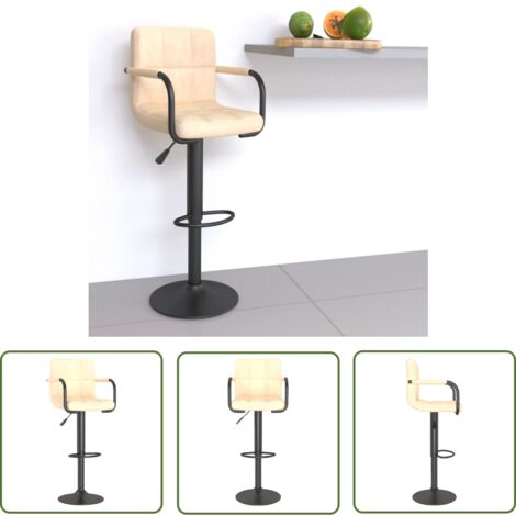 The Living Store Barhocker Creme Samt - Samtsitzsack - Barhocker - Drehbares Stuhl - Höhenverstellbarer Hocker - Esstischstuhl