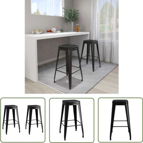 The Living Store Barhocker Stapelbar 2 Stk. Schwarz Metall - Industrieller Barhocker - Barhocker Schwarz - Metall Barhocker - Höhmbarer Barhocker - Stapelbarer Barhocker