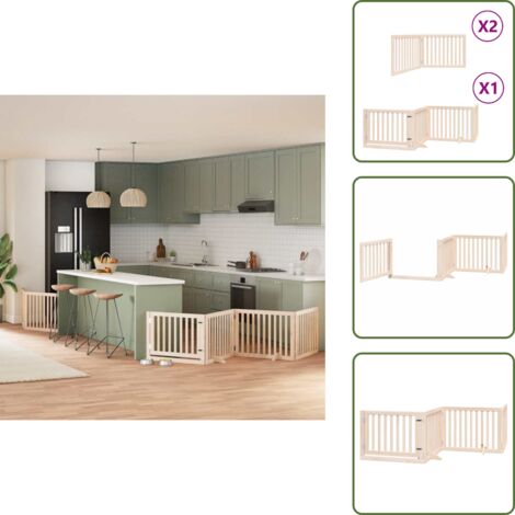 The Living Store Barrière pour chien porte pliable 8 panneaux bois de peuplier - Barrière pour chiens