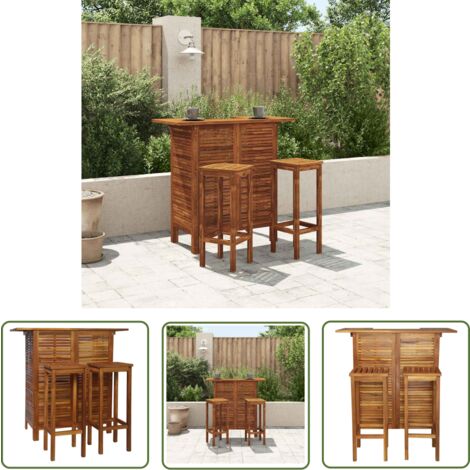 The Living Store Bartisch und Stuhl-Set 3-tlg. Akazienholz Massiv - Bartisch - Bistro-Set - Gartenmöbel Set - Esszimmergarnitur - Akazienholzmöbel