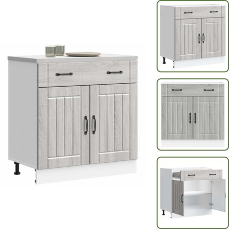 The Living Store Base da Cucina Lucca Grigio Sonoma in Legno Multistrato - Armadio da cucina