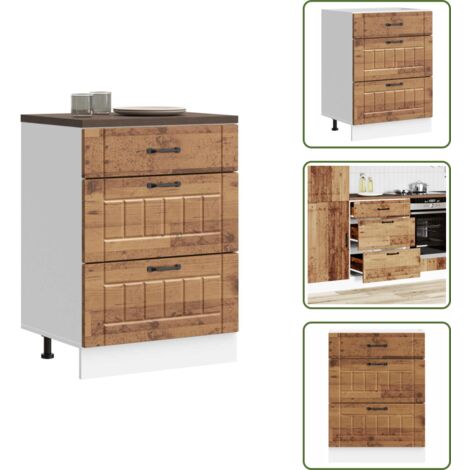 The Living Store Base da Cucina Lucca Legno Antico in Legno Multistrato - Mobile da cucina