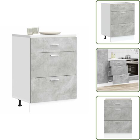 The Living Store Base da Cucina “Lyon” Grigio Cemento in Legno Multistrato - Mobile da cucina