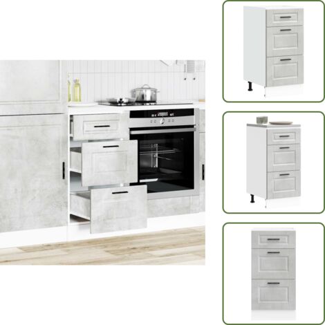 The Living Store Base da Cucina Porto Grigio Cemento in Legno Multistrato - Mobile da cucina