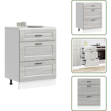 The Living Store Base da Cucina Porto Grigio Sonoma in Legno Multistrato - Mobile da cucina