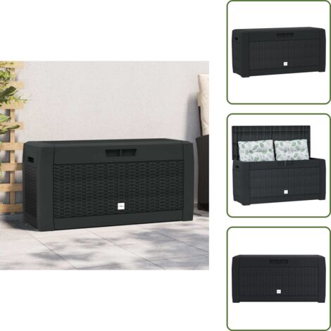The Living Store Baule da Giardino Antracite 119x48x60 cm in Polipropilene - Armadietto da giardino
