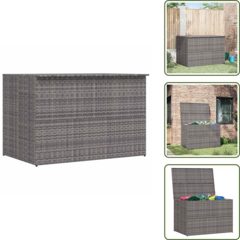 The Living Store Baule da Giardino Grigio 150x100x100 cm in Polyrattan - Contenitore portaoggetti