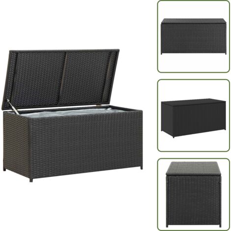 The Living Store Baule da Giardino in Polyrattan 100x50x50 cm Nero - Cassapanca in polyrattan