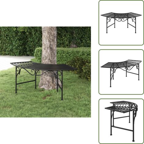 The Living Store Baumbank 113 cm Schwarz Stahl - GartenzSitzbank - Metallbank - Baumbank - Outdoor Möbel - Gartenmöbel