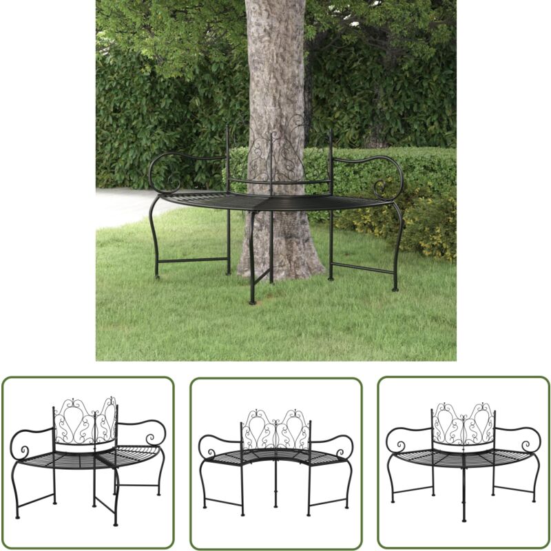 The Living Store - Baumbank 150 Cm Schwarz Stahl - Gartenbank - Metallbank - Außentisch - Balkonmöbeln - Esstisch