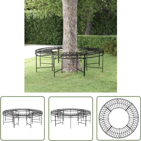 The Living Store Baumbank Rund Ø160 cm Schwarz Stahl - Gartenbank - Metallgartenbank - Runde Gartenbank - Baumbank - Außengartenmöbel