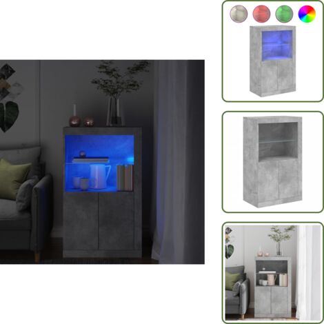 The Living Store Beistellschrank mit LED-Leuchten Betongrau Holzwerkstoff - Schreibtischlampe - Nachttischleuchte - Wohnzimmerstil - Moderner Schreibtisch - Holzwerkstoffmöbel