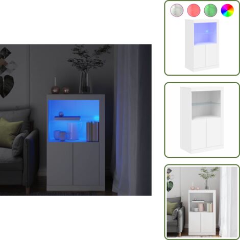 The Living Store Beistellschrank mit LED-Leuchten Weiß Holzwerkstoff - Schreibtischlampe - Nachttischleuchte - Wohnzimmerstil - Holzwerkstoffmöbel - Regal Beleuchtung