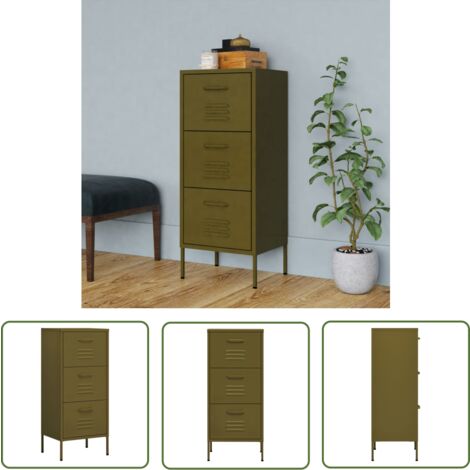 The Living Store Beistellschrank Olivgrün 42,5x35x101,5 cm Stahl - Lagerschrank - Stauraum - Garderobe - Metallregal - Wohnzimmermöbel