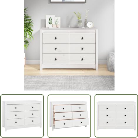 The Living Store Beistellschrank Weiß 100x40x72 cm Massivholz Kiefer - Holz Sideboard - Kiefernholz Sideboard - Wohnzimmertisch - Regal Weiß - Kommode Weiß