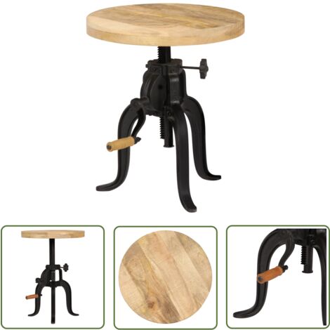 The Living Store Beistelltisch 45 x (45-62) cm Massivholz Mango und Gusseisen - Beistelltisch - Couchtisch - Mangoholz - Retro Stil - Höhenverstellbar