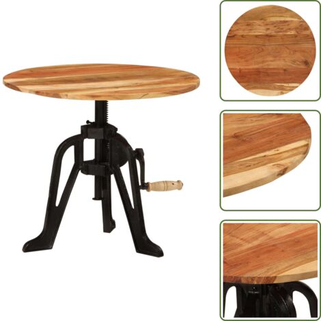 The Living Store Beistelltisch 60x(42-62) cm Massivholz Akazie und Gusseisen - Holzbeistelltisch