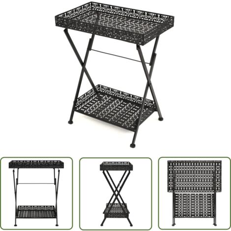 The Living Store Beistelltisch Klappbar Vintage Metall 58 x 35 x 72 cm Schwarz - Klappbarer Beistelltisch - Vintage Stil - Metalltisch - Dekotisch - Wohnzimmertisch