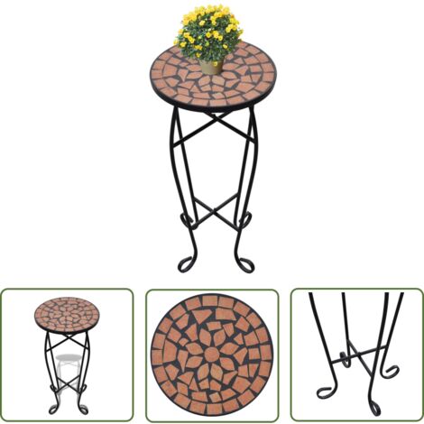 The Living Store Beistelltisch Mosaik Terracotta - Blumentopf - Gartentisch - Terrassentisch - Beistelltisch - Mosaiktisch