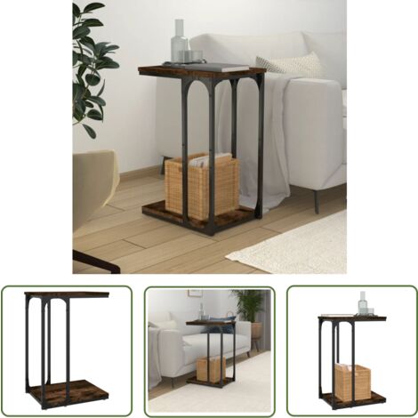 The Living Store Beistelltisch Räuchereiche 40x30x60 cm Holzwerkstoff - Industrieller Stil - Beistelltisch - Wohnzimmerstil - Holzwerkstoff - Stahl