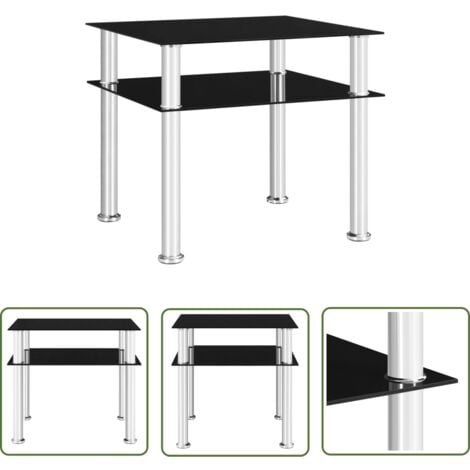 The Living Store Beistelltisch Schwarz 45x50x45 cm Hartglas - Beistelltisch - Wohnzimmermöbel - Nachttisch - Side Table - Schwarz
