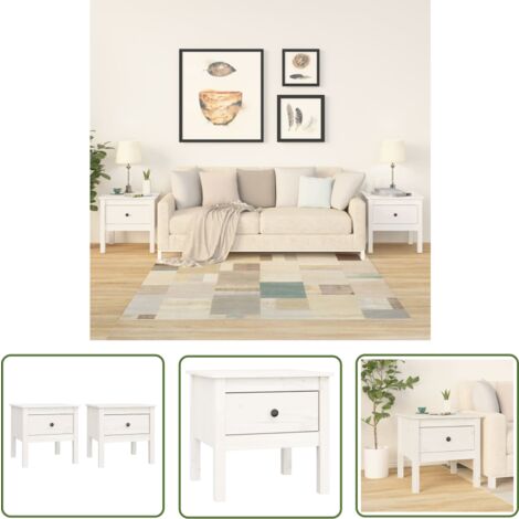 The Living Store Beistelltische 2 Stk. Weiß 50x50x49 cm Massivholz Kiefer - Holztisch - Beistelltisch - Kiefernholzmöbel - Wohnzimmerschreibtisch - Sideboard