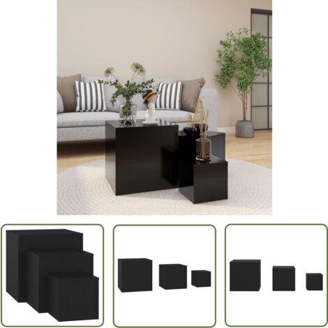 The Living Store Beistelltische 3-tlg. Schwarz Holzwerkstoff - Beistelltische - Holzwerkstoff Möbel - Nächtetische - Wohnzimmer Dekoration - Kleine Tische