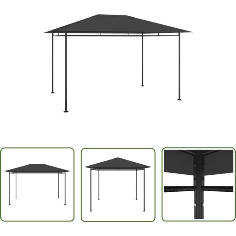 The Living Store Belvédère 384x281x270 cm Anthracite 180 g/m² - Abri Solaire - Gazebo - Parasol - Tonnelle - Structure Extérieure