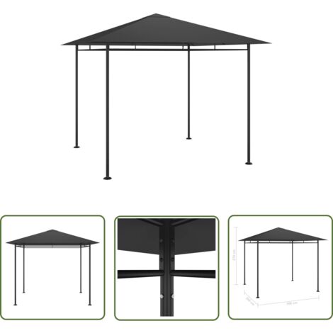 The Living Store Belvédère 3x3x2,7 m Anthracite 180 g/m² - Abri Solaire - Gazebo - Parasol - Tentes De Jardin - Tente Extérieure