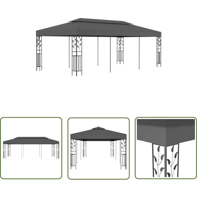 The Living Store - Belvédère 3x6 m Anthracite - Belvédère - Abri Jardin - Gazebo - Parasol - Terrasse