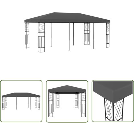 The Living Store Belvédère 3x6 m Anthracite Tissu - Tonnelle - Abri Solaire - Gazebo - Parasol - Structure Extérieure