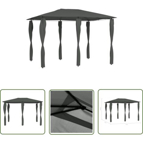 The Living Store Belvédère à revêtement de poteaux 3x4x2,6 m Anthracite 160 g/m² - Auvent - Gazebo - Parasol - Abri Extérieur - Structure Extérieure