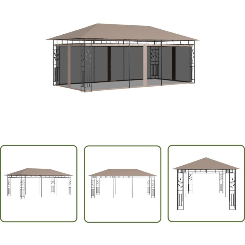 Devenirriche - The Living Store Belvédère avec moustiquaire 6x3x2,73 m Taupe 180 g/m² - Abri Jardin - Auvent Jardin - Gazebo - Parasol - Protection