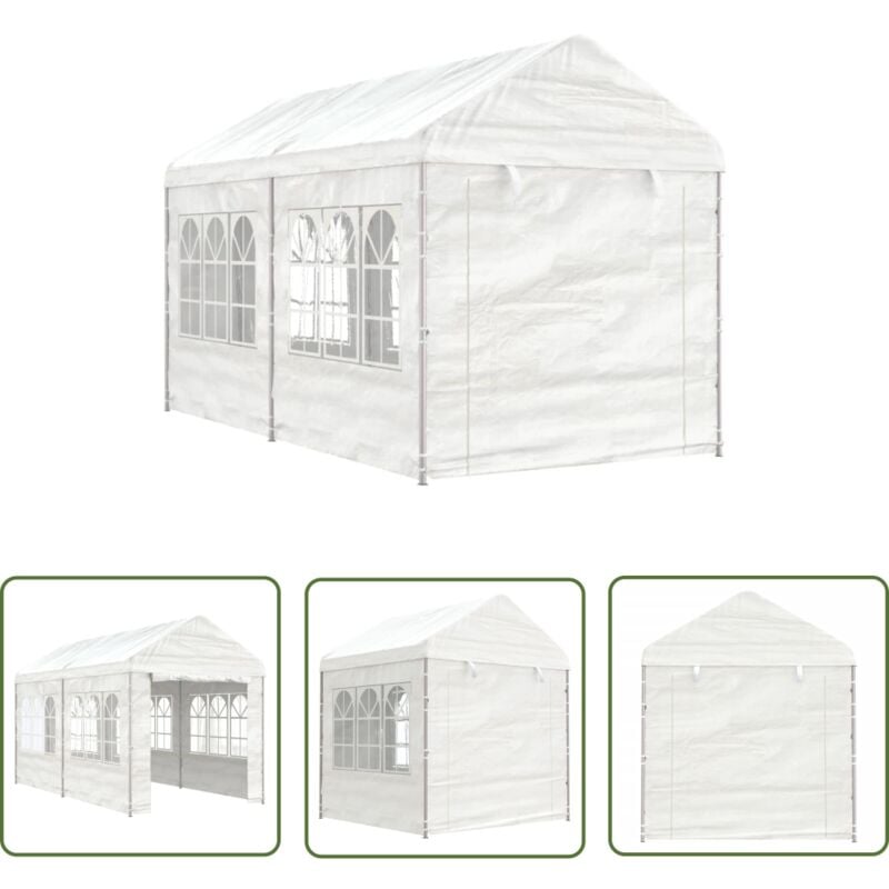 Belvédère avec toit blanc 4,46x2,28x2,69 m polyéthylène - Abris Extérieurs - Gazebo - Parasol - Auvent - Tente Événement - The Living Store