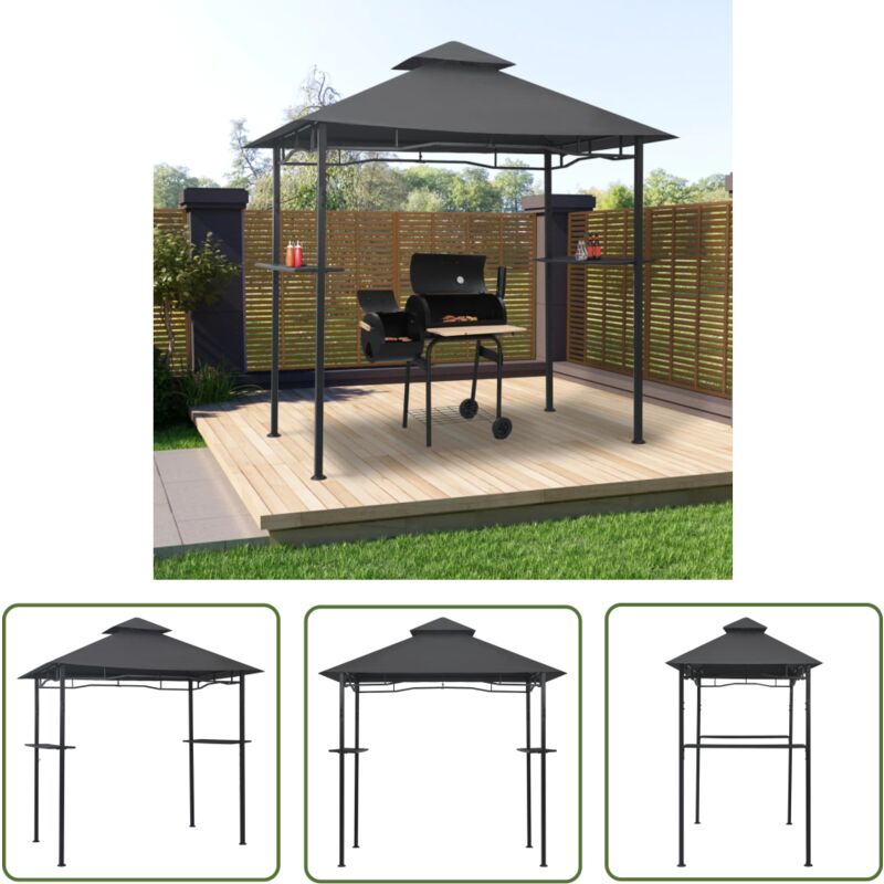 The Living Store - Belvédère de barbecue 240x150x255 cm Anthracite Acier - Abri De Jardin - Auvent De Barbecue - Parasol De Jardin - Gazebo